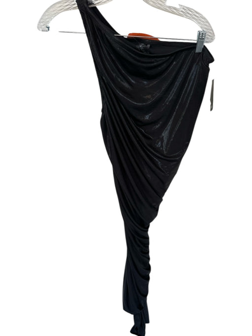 Norma Kamali Size M Black One Shoulder Metallic Gathered Sides Gown Black / M
