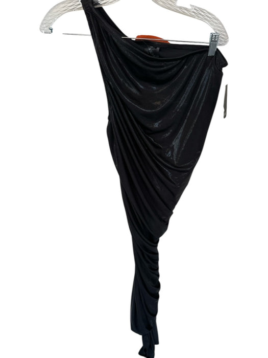 Norma Kamali Size M Black One Shoulder Metallic Gathered Sides Gown Black / M