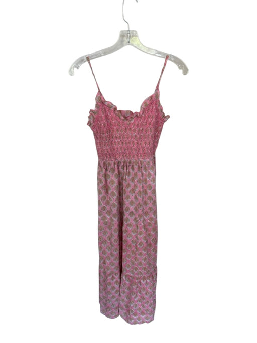 Anna Cate Size XS Pink & Green Cotton Spaghetti Strap Block Print Smocked Dress Pink & Green / XS