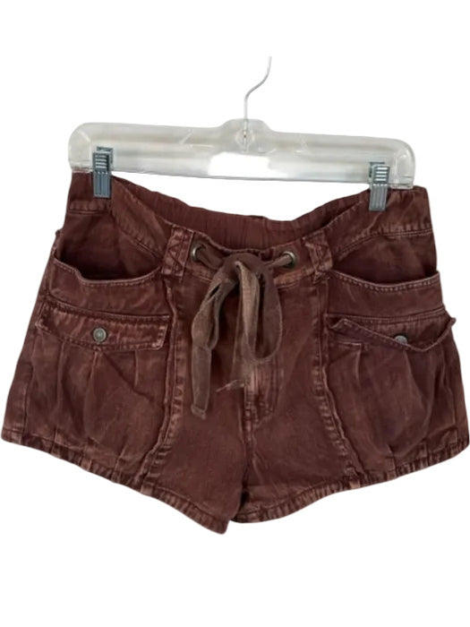 Free People Size Est M Brown Cotton Blend High Waist Drawstring Shorts Brown / Est M