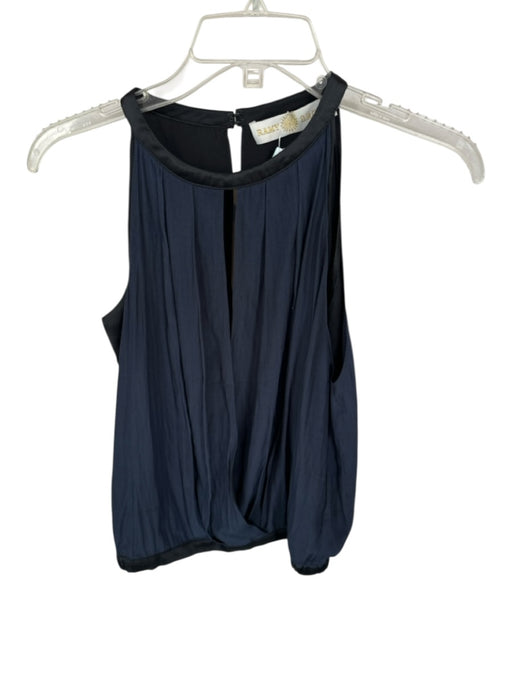 Ramy Brook Size S Black & Navy Polyester Sleeveless Keyhole Front Top Black & Navy / S