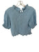 Free People Size L Baby Blue Cotton Short Balloon Sleeve smocked Ruffles Top Baby Blue / L