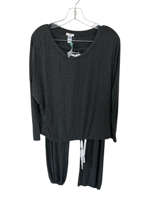 Eberjey Size S Charcoal & White Modal Blend Drawstring Long Sleeve Pants Pajamas Charcoal & White / S