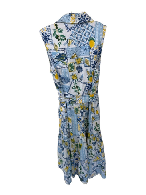 J. Crew Size 2P Blue & White Cotton Sleeveless Beach Seashells Button Down Dress Blue & White / 2P