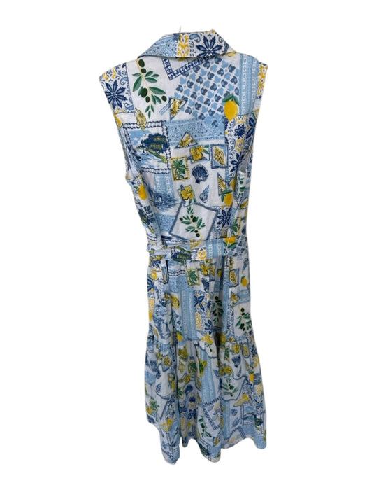 J. Crew Size 2P Blue & White Cotton Sleeveless Beach Seashells Button Down Dress Blue & White / 2P