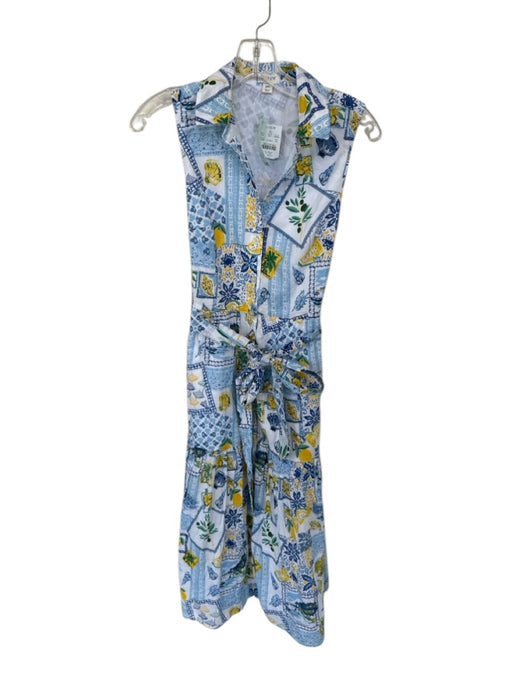 J. Crew Size 2P Blue & White Cotton Sleeveless Beach Seashells Button Down Dress Blue & White / 2P