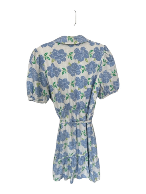 Draper James Size M Blue & Green Rayon & Linen Short Sleeve Flowers Belted Dress Blue & Green / M