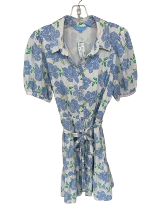 Draper James Size M Blue & Green Rayon & Linen Short Sleeve Flowers Belted Dress Blue & Green / M