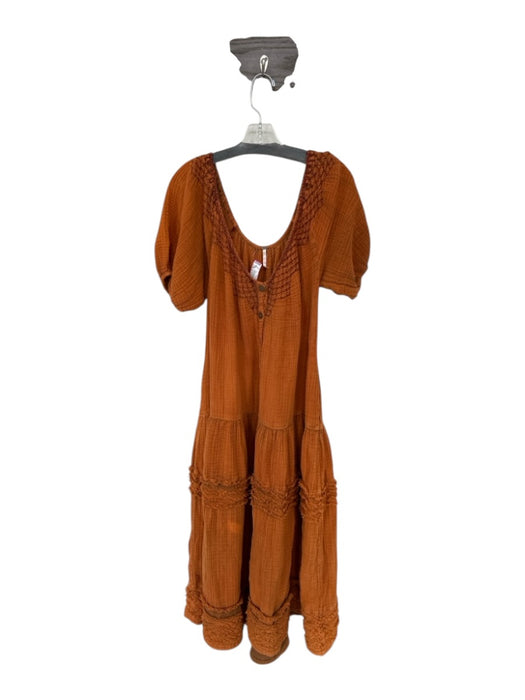 Free People Size S Rust Cotton Blend 3/4 Balloon Sleeve Button Down Maxi Dress Rust / S