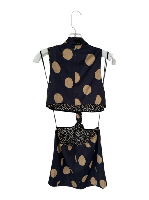 Proenza Schouler Size 6 Black & Tan Viscose Blend Sleeveless Polka Dot Dress Black & Tan / 6