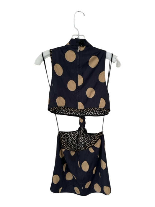 Proenza Schouler Size 6 Black & Tan Viscose Blend Sleeveless Polka Dot Dress Black & Tan / 6