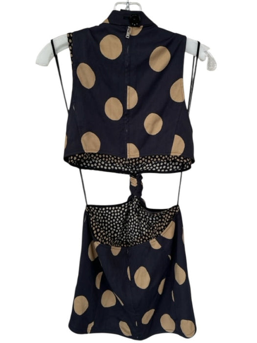 Proenza Schouler Size 6 Black & Tan Viscose Blend Sleeveless Polka Dot Dress Black & Tan / 6