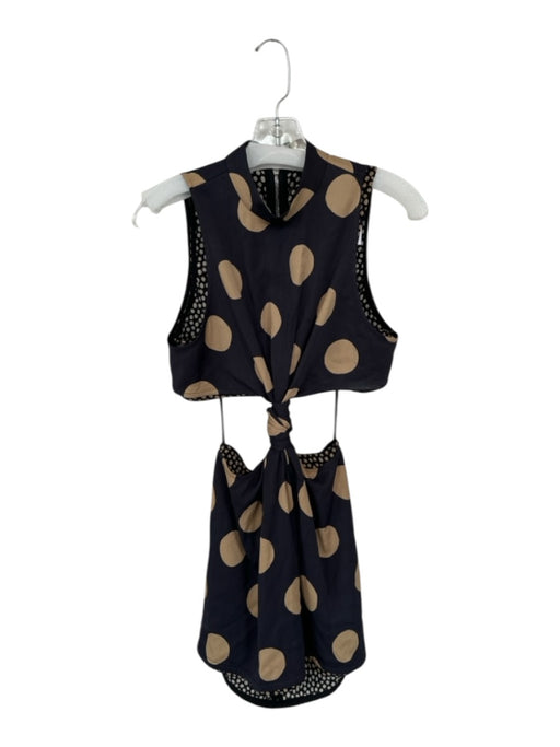Proenza Schouler Size 6 Black & Tan Viscose Blend Sleeveless Polka Dot Dress Black & Tan / 6