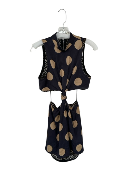 Proenza Schouler Size 6 Black & Tan Viscose Blend Sleeveless Polka Dot Dress Black & Tan / 6