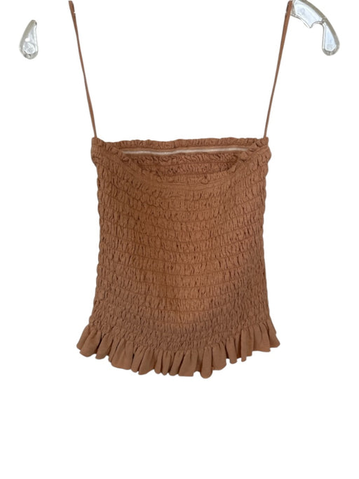 Free-est Size S Tan Cotton Strapless smocked Peplum Top Tan / S
