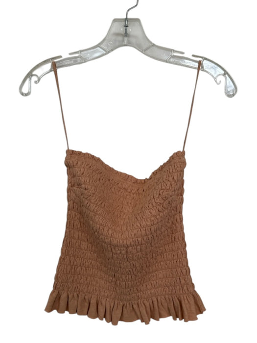 Free-est Size S Tan Cotton Strapless smocked Peplum Top Tan / S