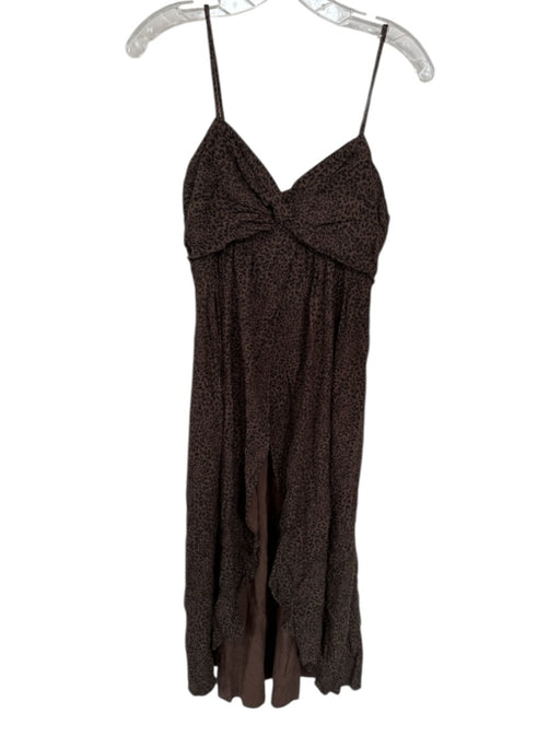 Free People Size S Brown & Black Rayon Blend Spaghetti Strap Animal Print Top Brown & Black / S