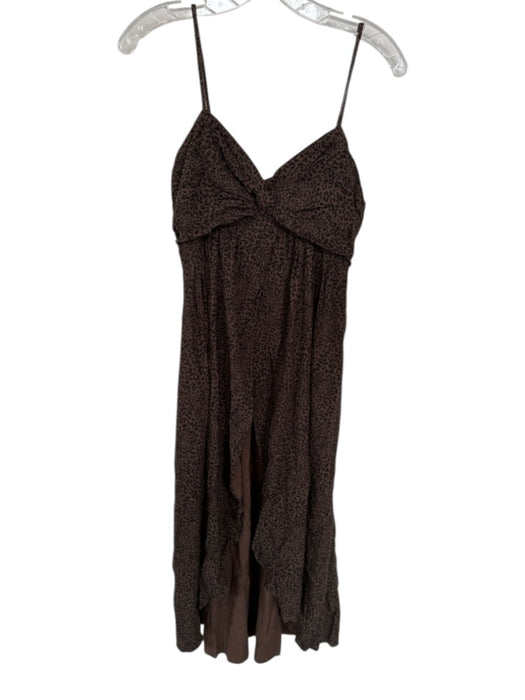 Free People Size S Brown & Black Rayon Blend Spaghetti Strap Animal Print Top Brown & Black / S
