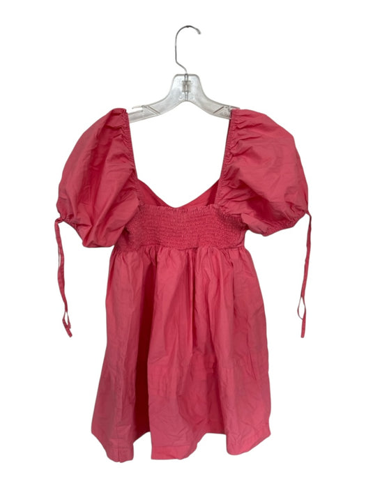 English Factory Size S Coral Pink Cotton Short Balloon Sleeve Baby Doll Dress Coral Pink / S