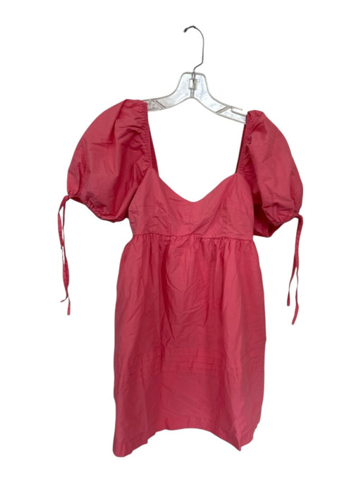 English Factory Size S Coral Pink Cotton Short Balloon Sleeve Baby Doll Dress Coral Pink / S