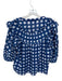 Cleobella Size S Navy & white Cotton Long Balloon Sleeve Squares Ruffles Top Navy & white / S