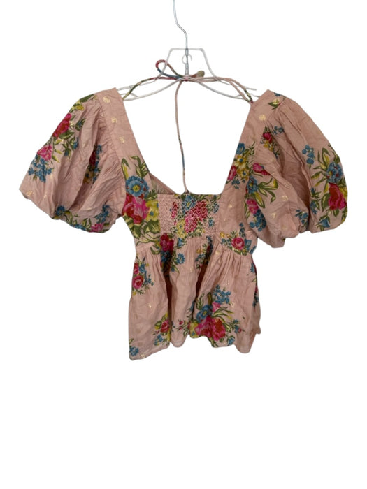 Love The Label Size XS Pink Multi Cotton Floral Buttons Balloon Sleeve Top Pink Multi / XS