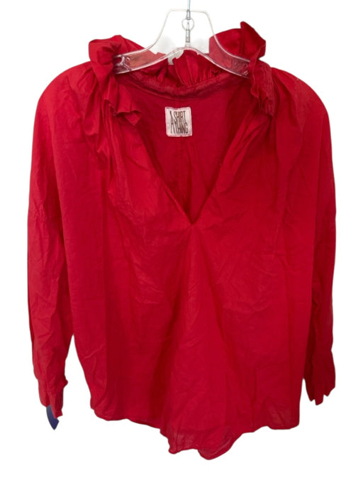 A Shirt Thing Size M/L Fire Engine Red Cotton Blend Long Sleeve V Neck Shirt Fire Engine Red / M/L