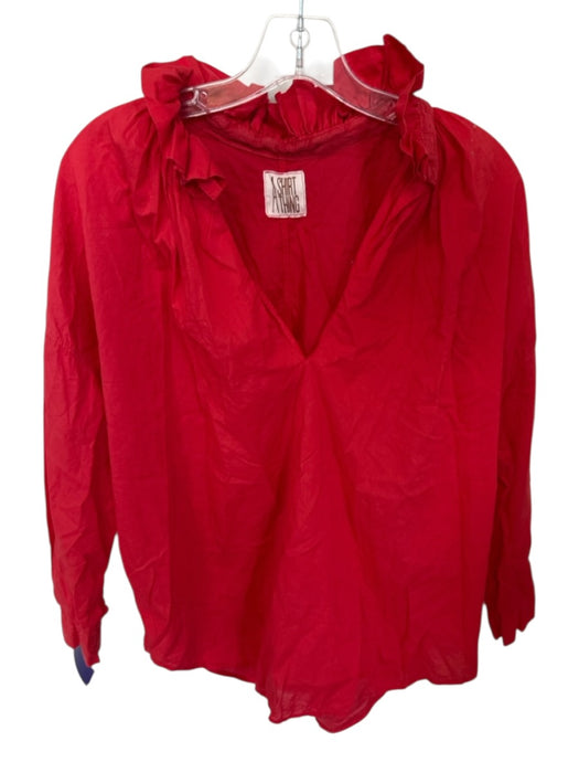 A Shirt Thing Size M/L Fire Engine Red Cotton Blend Long Sleeve V Neck Shirt Fire Engine Red / M/L