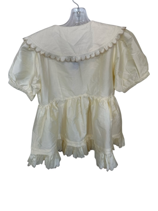 Maeve Size S Off White Polyester Ruffle Accent Gold Button Detail Babydoll Dress Off White / S