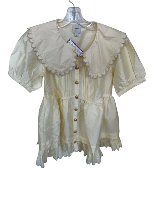 Maeve Size S Off White Polyester Ruffle Accent Gold Button Detail Babydoll Dress Off White / S
