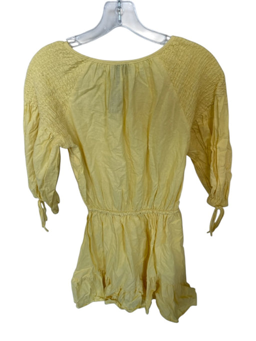 SABO Size XS Yellow Cotton Buttons Sinched Waist Mini Ties Dress Yellow / XS