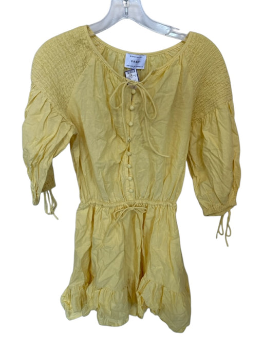 SABO Size XS Yellow Cotton Buttons Sinched Waist Mini Ties Dress Yellow / XS