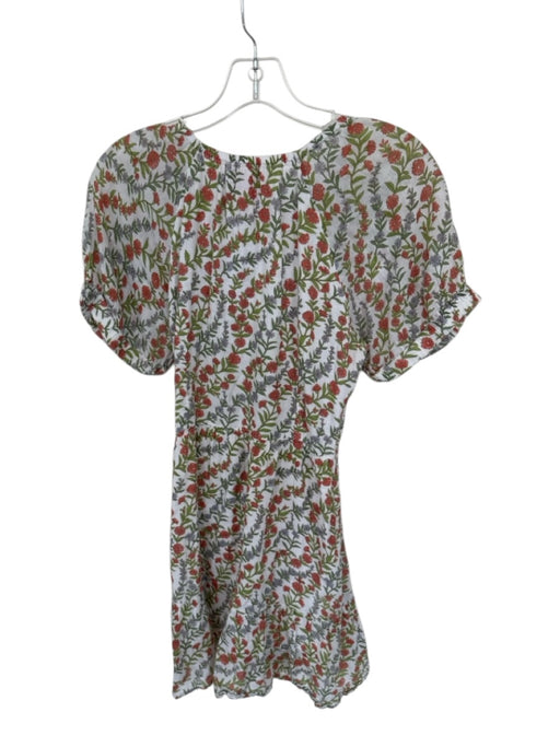 Banjanan Size M Green & Orange Cotton Short Sleeve Flowers Drawstring Neck Dress Green & Orange / M