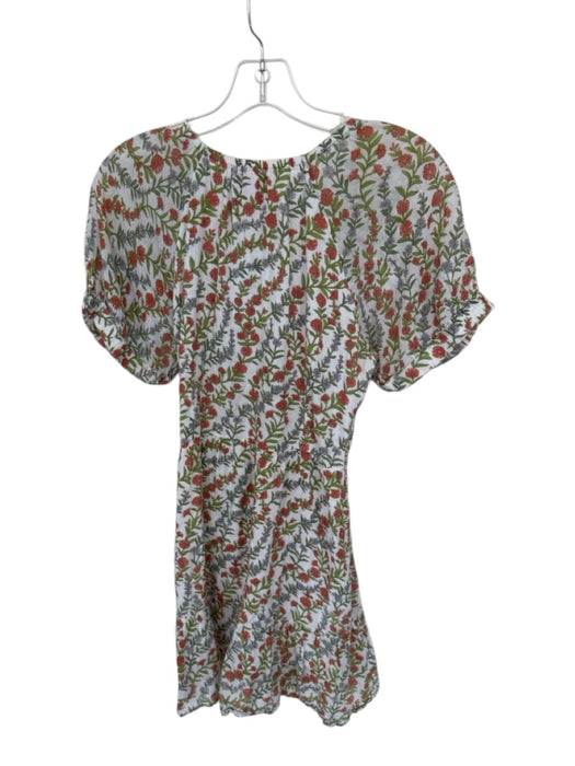 Banjanan Size M Green & Orange Cotton Short Sleeve Flowers Drawstring Neck Dress Green & Orange / M
