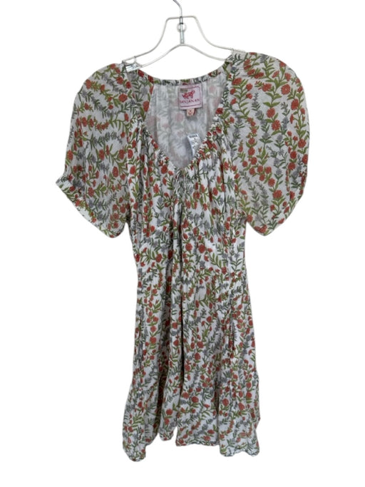 Banjanan Size M Green & Orange Cotton Short Sleeve Flowers Drawstring Neck Dress Green & Orange / M