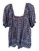 Free People Size XS Navy & Orange Cotton Short Balloon Sleeve Floral Top Navy & Orange / XS