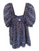Free People Size XS Navy & Orange Cotton Short Balloon Sleeve Floral Top Navy & Orange / XS