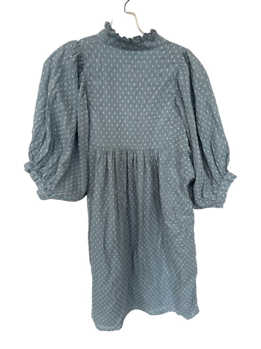 Never a Wallflower Size M Slate Blue & White Cotton 3/4 Balloon Sleeve Dress Slate Blue & White / M