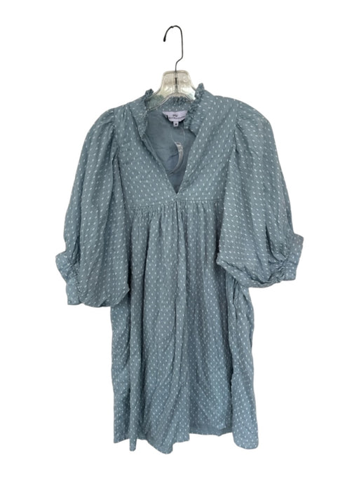 Never a Wallflower Size M Slate Blue & White Cotton 3/4 Balloon Sleeve Dress Slate Blue & White / M