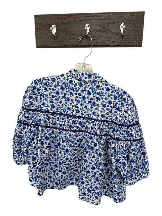 Maeve Size S Blue & White Cotton Short Sleeve Flowers Button Down Collar Top Blue & White / S