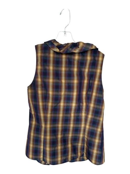 Lafayette 148 Size 6 Tan & Purple Polyester Sleeveless Plaid Button Down Bow Top Tan & Purple / 6