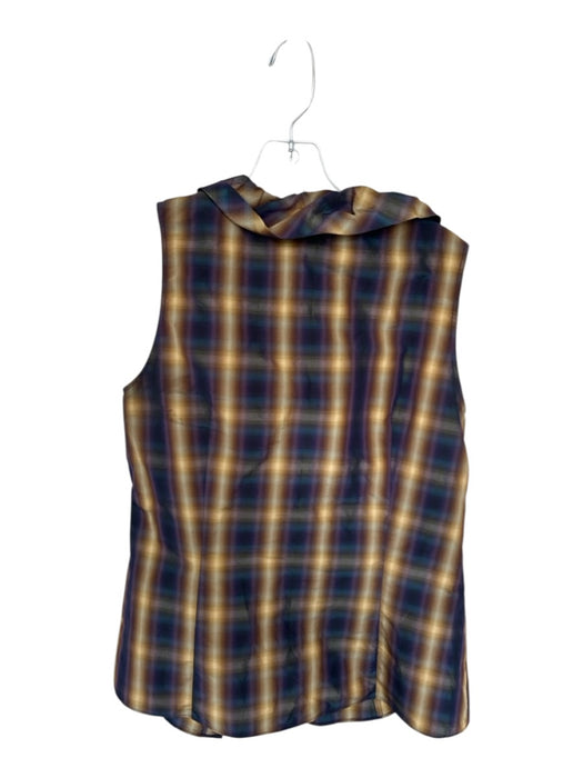 Lafayette 148 Size 6 Tan & Purple Polyester Sleeveless Plaid Button Down Bow Top Tan & Purple / 6