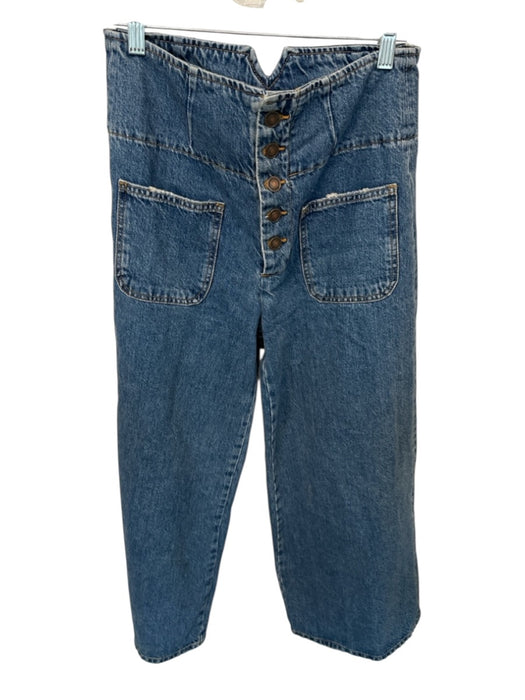 Free People Size 27 Med Dark Wash Cotton High Waist Button Fly Wide Leg Jeans Med Dark Wash / 27