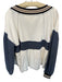 Pilcro Size M White & Navy Cotton Blend Long Balloon Sleeve Peplum V Neck Top White & Navy / M