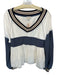 Pilcro Size M White & Navy Cotton Blend Long Balloon Sleeve Peplum V Neck Top White & Navy / M