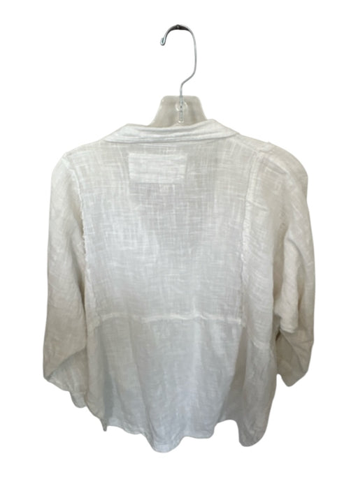 We The Free Size XS Off White Cotton Long Balloon Sleeve Raw Hem Button Down Top Off White / XS