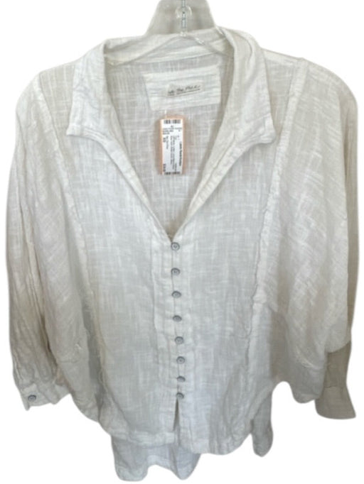 We The Free Size XS Off White Cotton Long Balloon Sleeve Raw Hem Button Down Top Off White / XS