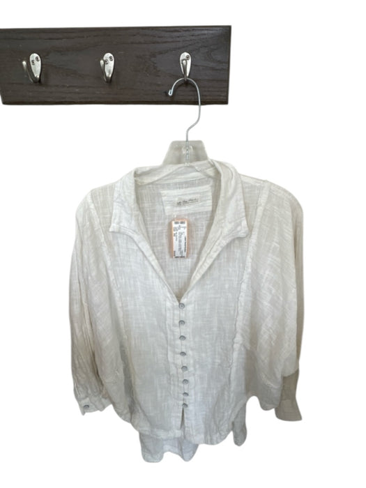 We The Free Size XS Off White Cotton Long Balloon Sleeve Raw Hem Button Down Top Off White / XS