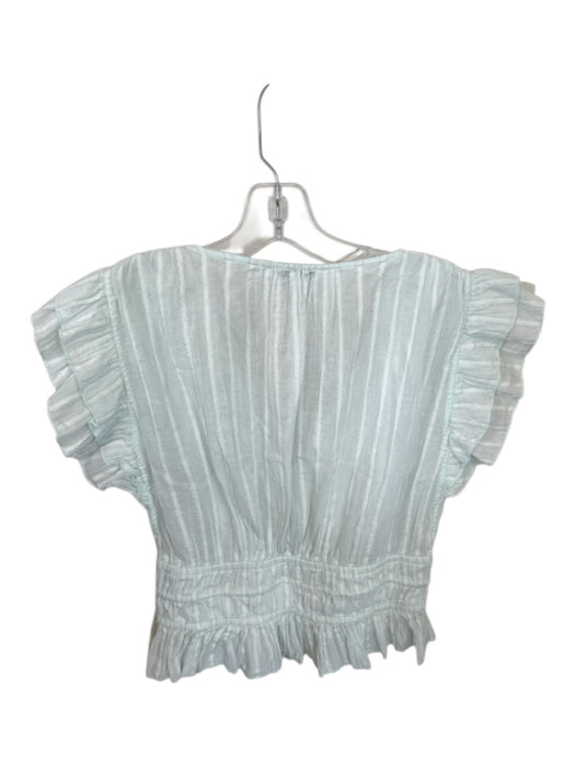 Karina Grimaldi Size M Sea Green & Gold Cotton Blend Flutter Sleeves Cropped Top Sea Green & Gold / M