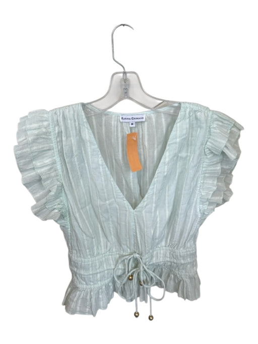Karina Grimaldi Size M Sea Green & Gold Cotton Blend Flutter Sleeves Cropped Top Sea Green & Gold / M